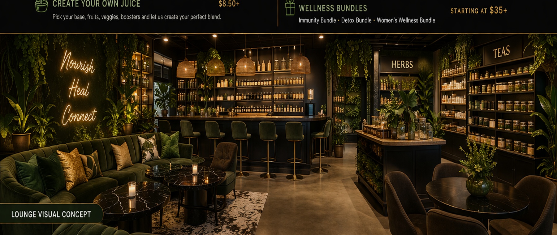 Visual concept of The Herb & Frequency Lounge interior